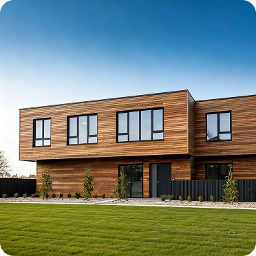 Modern Wooden Prefab Home With Blue Sky