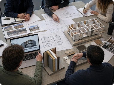 Lyngou Team Member Dicussing Prefab Home Plan