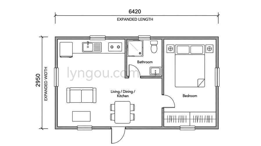 Model 02 6260x2790x2250 Expandable Prefab Home Floor Plan