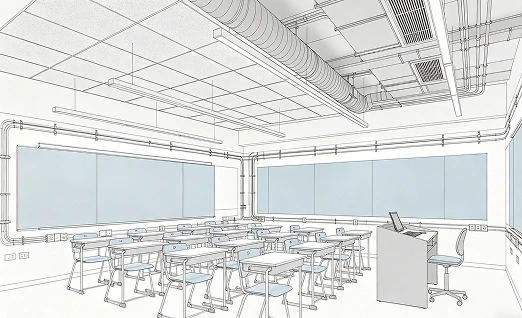 Prefab Modular Classroom Interior With Student Desks