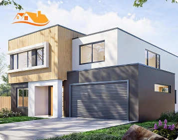 Lyngou Two Story Modern Prefab House With Wood Cladding And Garage