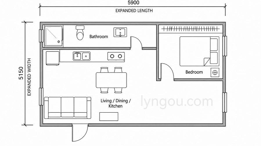 Model 01 One Bedroom Expandable Prefab Home Floor Plan