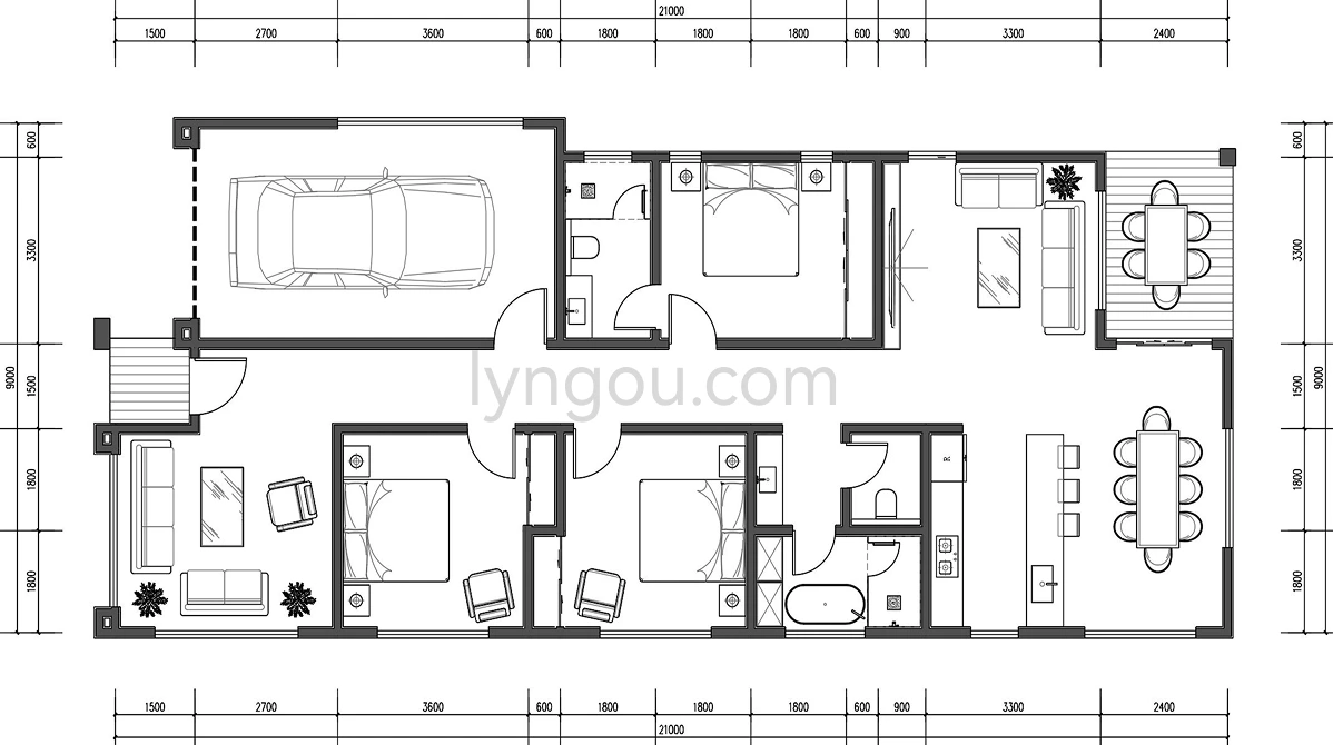 146.4 m² Three Bedroom Prefab Home Floor Plan