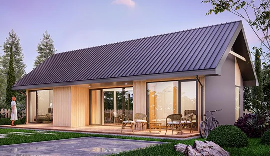 Model 04 Modern Prefab Cabin With Pitched Roof And Covered Terrace
