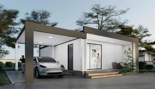 Model 09 prefab home floor plan and exterior
