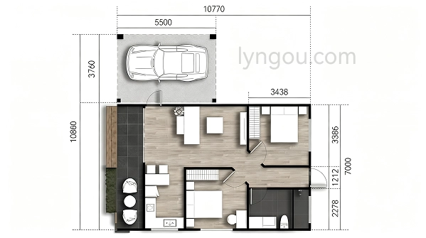 Model 09 Two Bedroom Prefab House Floor Plan With Carport