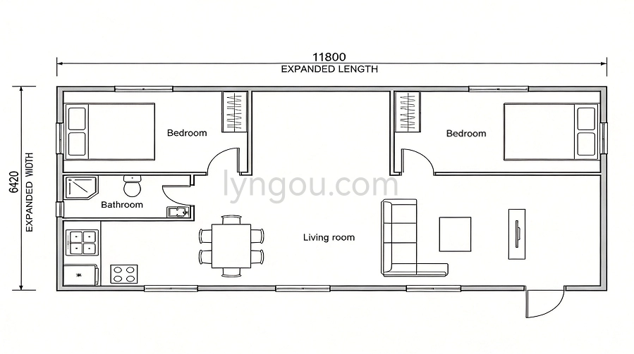 Model 10 Two Bedroom Floor Plan 11800x6420