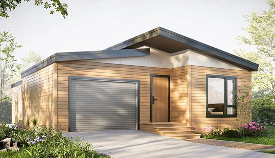 Model 11 prefab home floor plan and exterior