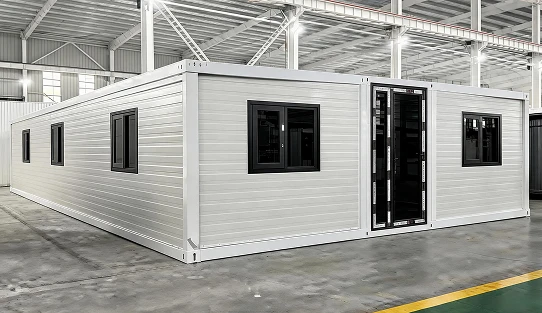 White Model 10 Expandable Container Home With Black Windows And Door