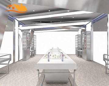 Lyngou Futuristic Minimal White Optical Store Central Display Island