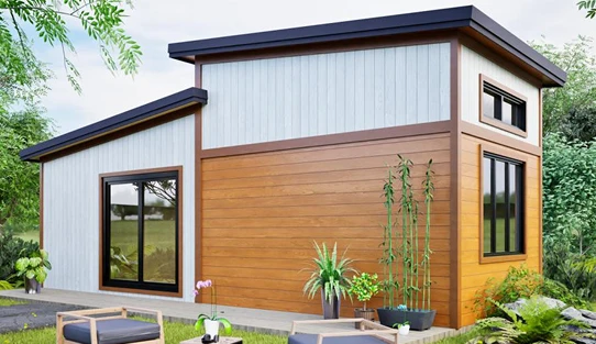 Model 08 prefab tiny home layout and exterior