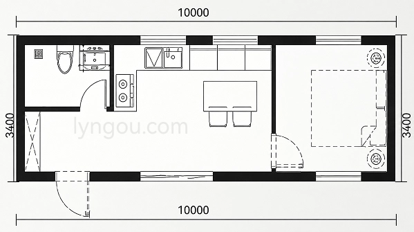 One Bedroom Prefab House 1000x3400 Floor Plan
