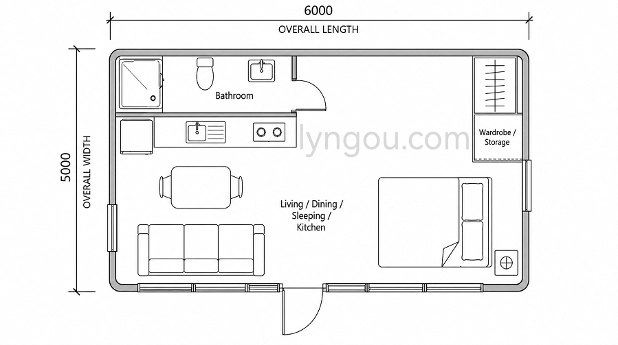 Prefab Capsule House Floor Plan 6000x5000