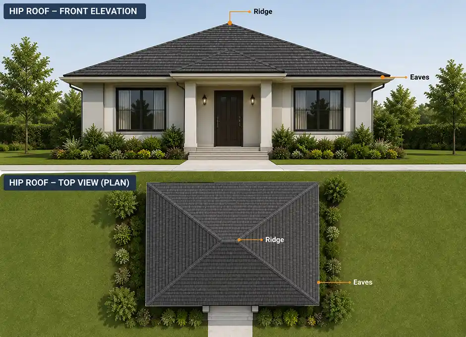 The Hip Roof With Slopes On All Exterior Sides