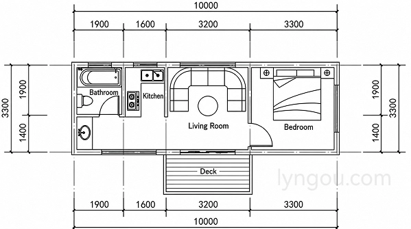 10000 X 3300 Model 07 Floor Plan With Entrance Deck