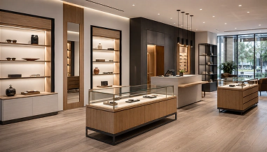 Modern Retail Interior With Coordinated Timber Display Cases