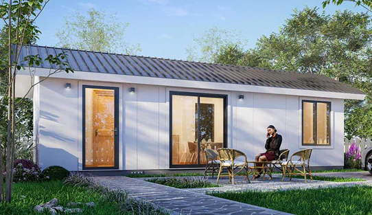Model 17 Prefab Home Exterior Garden View