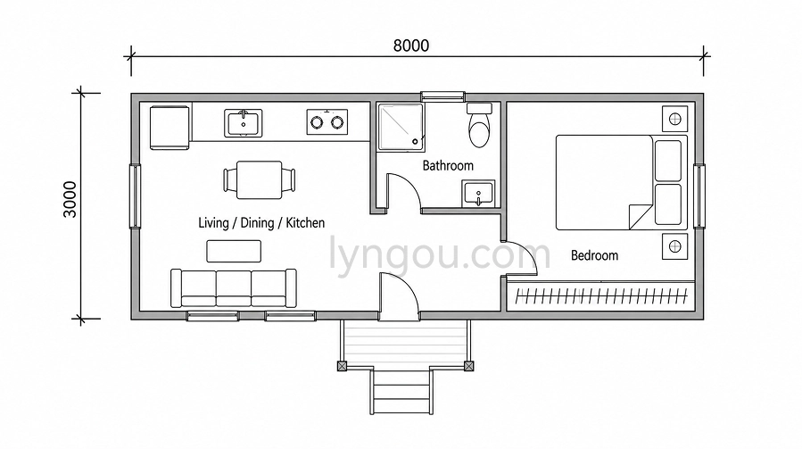 One Bedroom Prefab Cabin Floor Plan Model 15